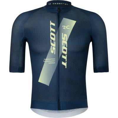 Scott Мъжка фланелка с къс ръкав за колоездене Scott Jersey Rc Pro S/S Cycling jersey - Dark Blue / Acid Yellow (056-4075-0313)