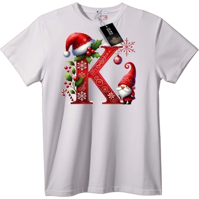 NOONEBRAND Тениска с Коледен Гном с буква K - 2XL, Black