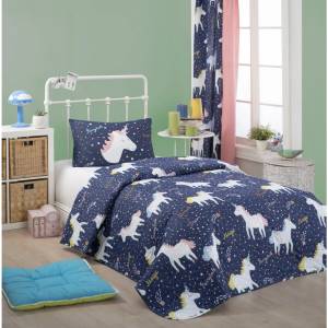 Mijolnir Комплект от шалте и калъфка за възглавница с памучна смес Eponj Home Magic Unicorn Dark Blue, 160 x 220 cm - Mijolnir (143EPJ7717)