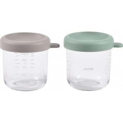 Beaba Tégliky na jedlo sklenené green grey 2 x 250 ml