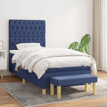 vidaXL Боксспринг легло с матрак, синя, 90x190 см, плат (3137363)