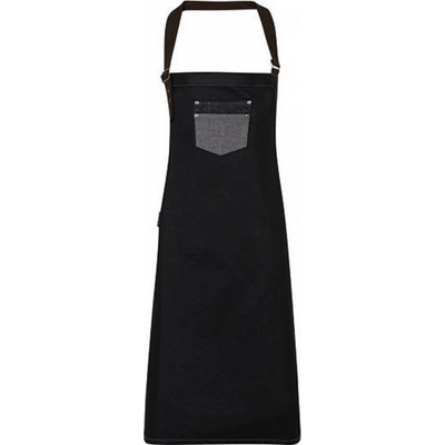 Premier Workwear Džínová zástěra s povoskovaným vodoodpudivým povrchem černá denimová Pantone 433C 72x86cm PW136