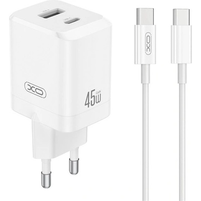 XO CE36 Променливотоково зарядно устройство USB+Type-C гнездо 45W, PD бързо зарядно устройство 3.0 + Type-C кабел, БЯЛО XO-CE36+TYPEC (XO-CE36+TYPEC)