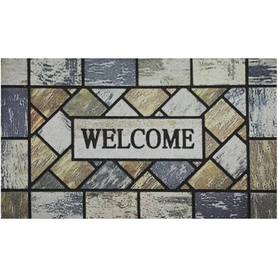 75 x 45 см правоъгълна изтривалка с декор плочки и надпис Welcome