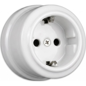 Elhard - Стенна керамична ретро домашна розетка SCHUKO 230V бяла (EF0051)