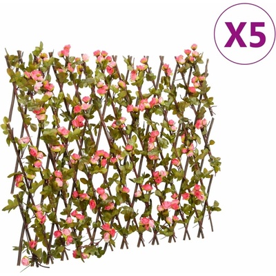vidaXL Treláže s umělým břečťanem roztahovací 5 ks růžové 180 x 60 cm