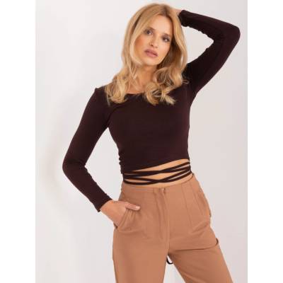 crop s dlhým rukávom A OZDOBNÝMI ŠNÚRKAMI EM BZ 782 95 DARK BROWN