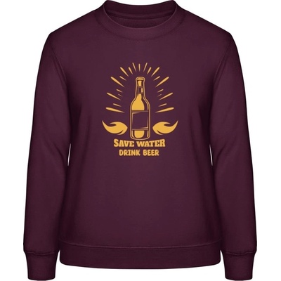 AWDis Sweat mikina Nápis Save Water Drink Beer Purpurovočervená