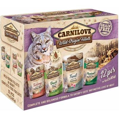 Carnilove Cat kapsičky ragú kombinované balení se 4 druhy krůta, kachna, pstruh, bažant 12× 85 g