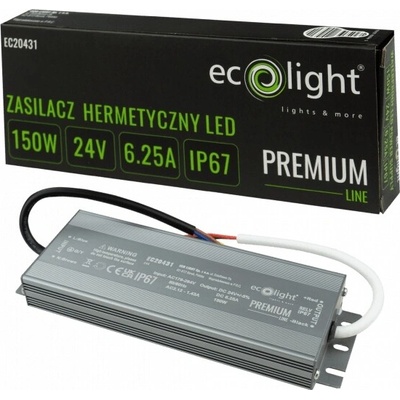 Hermetický napájecí zdroj pro LED pásky 150W 24V 6.25A IP67 PREMIUM Ecolight