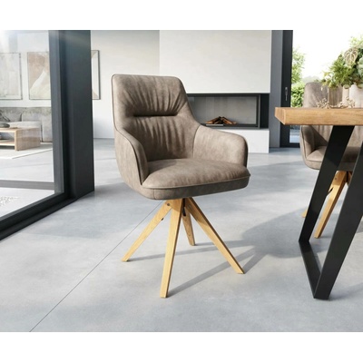 Delife Zelia-Flex s područkami mikrovlákno taupe vintage dřevěná podnož hranatá přírodní taštičkové pružiny