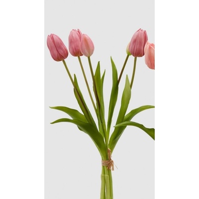 Umělá květina svazek tulipánů 5ks růžový 1ks, 40 cm - Světle růžová