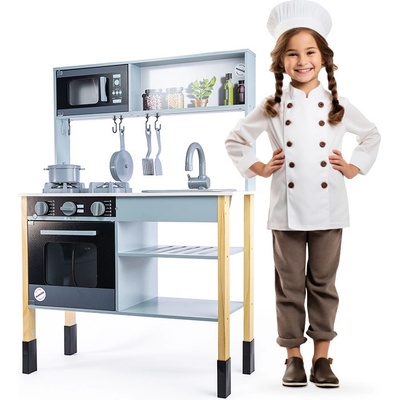 Mamido Mamido Dětská Dřevěná Kuchyňka Sporák Mikrovlnná trouba Hrnce šedá – Zboží Mobilmania