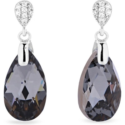 Spark stříbrné náušnice s krystaly Swarovski Elements šedá kapka Dainty Drop KW610616SN Silver Night