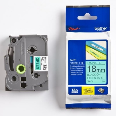 Páska do štítkovače Brother TZE-741 18mm černý tisk/zelený podklad
