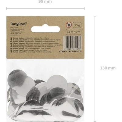 KONS45-018 Party Deco Konfety 2,5 cm Dots 15g Strieborná
