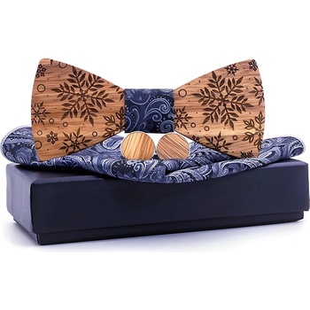 HARAHU Дървен папионка с кърпичка и маншетни копчета - Кафяво / Черно kp30456 (30456)