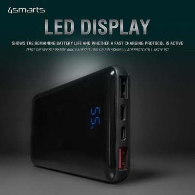 4smarts Външна батерия с USB-C изход с възможност за безжично зареждане и технология за бързо зареждане - 4smarts Wireless Powerbank VoltHub Ultimate 2, 10000mAh, Quick Charge, PD 18W (черен) (4S459355)
