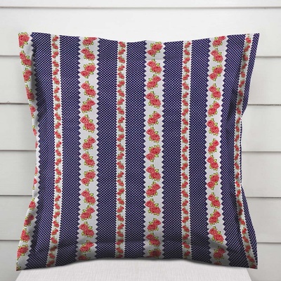 Biante bavlna s lemom Sandra SA-418 Ružičky na tmavo modrom bodkovanom 50 x 60 cm