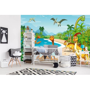 DIMEX ART s. r. o Самозалепваща се флизелинова фототапета динозаври на плажа 375 x 250 см
