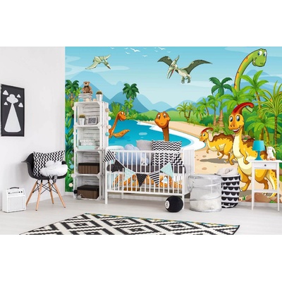 DIMEX ART Самозалепваща се флизелинова фототапета динозаври на плажа 375 x 250 см