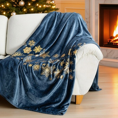 Eurofirany vánoční fleece deka JOY3 TMAVOMODRÁ 150X200