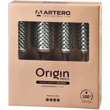 Artero Комплект професионални четки за коса Artero - Origin, естествен косъм, 15 mm, 22 mm, 34 mm и 43 mm (K614)