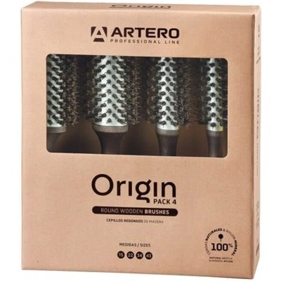 Artero Комплект професионални четки за коса Artero - Origin, естествен косъм, 15 mm, 22 mm, 34 mm и 43 mm (K614)
