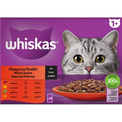 WHISKAS klasický výber hovädzina kura jahňa morka v šťave 12 x 85 g