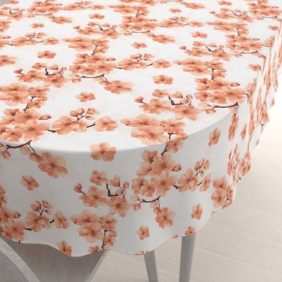 Biante bavlna oválny obrus Sandra SA-753 Hnedočervené kvety sakury na bielom 100x140 cm