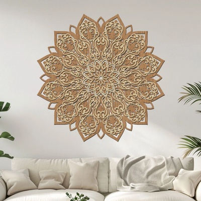 dřevo života 2 vrstvá mandala ROZKVĚTU Rozměry šxv (cm): 95x95, Zvolte barevný dekor: javor-horsky dub