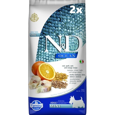 N&D Ocean Dog Adult Mini Low Grain Cod Spelt Oats & Orange 2 x 7 kg