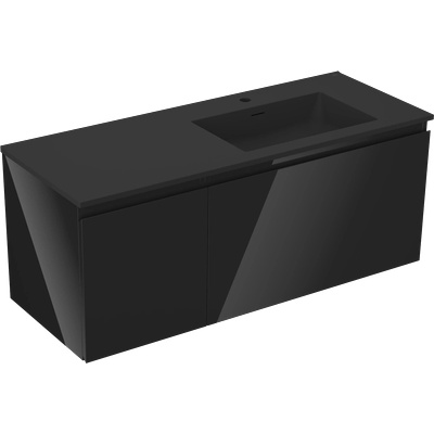 Orio шкаф за баня 120 см с мивка Otis дясна, 1S, 1D, черен гланц/черен мат - 91A13-12047-3-BBFF70-W18P71 (91A13-12047-3-BBFF70-W18P71)