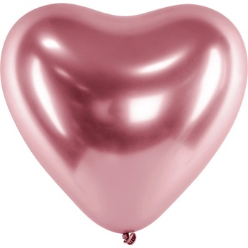 PartyDeco Balónik chrómový ružové srdce 30 cm