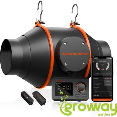 Spider Farmer 100 mm inline ventilátor 205 CFM s GGS Controllerem a čidlem teploty vlhkosti 1 ks
