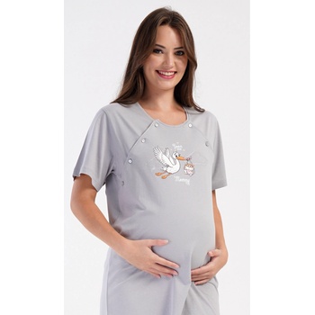 Dámska nočná košeľa materská Bocian s bábätkom šedá