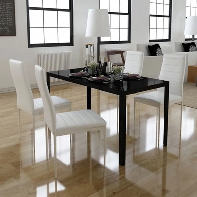 vidaXL Трапезен комплект, 5 части, маса и 4 стола, черно и бяло (242989)