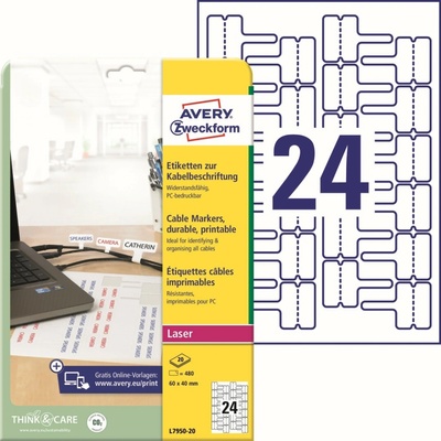 Avery Zweckform L7950-20 Etikety na kabely 60x40mm 480 ks bílá