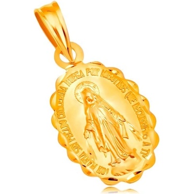 Šperky Eshop Přívěsek ze žlutého 18K zlata oválný medailon Panny Marie oboustranný S2GG204.60