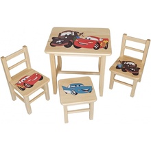 Drew-mix Detský stôl z dreva so stoličkami Auta Vzor 15