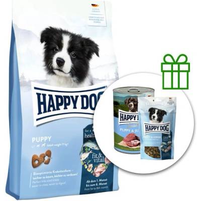 Happy Dog Puppy 18 кг + 6x консерви Puppy & Junior + 10x Snack БЕЗПЛАТНО