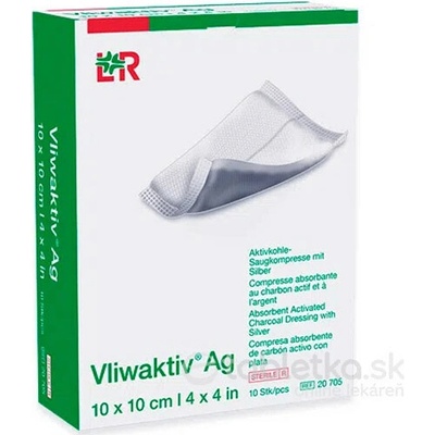 Vliwaktiv AG savé kompresy s aktívnym uhlím a striebrom 10 x 10 cm 10 ks