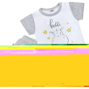 New Baby Detské letné pyžamko Hello s hrošíkom bielo-sivé