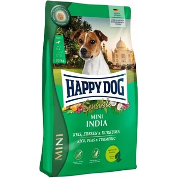 Happy Dog Mini India Adult - храна за кучета от мини породи, 100% вегетарианска храна с ориз, грахово мюсли и куркума, 4 кг, Германия - 61245