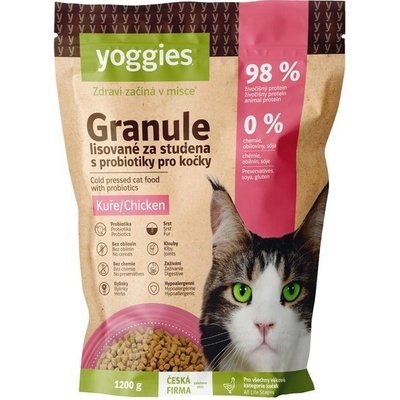 Yoggies Granule pro kočky s kuřecím masem lisované za studena s probiotiky 5 kg