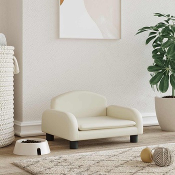 vidaXL Кучешко легло, кремаво, 50x40x30 см, изкуствена кожа (171977)