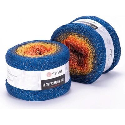 Yarn Art Příze Flowers Moonlight 3258 hnědooranžová, žlutá, královsky modrá