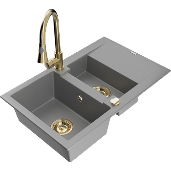 Mexen Gaspar гранитна мивка 1, 5 камери със сушилник и кухненски смесител Elia, сив - 6507-71-670101-50 (6507-71-670101-50)