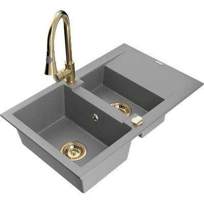 Mexen Gaspar гранитна мивка 1, 5 камери със сушилник и кухненски смесител Elia, сив - 6507-71-670101-50 (6507-71-670101-50)