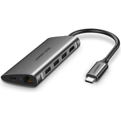 UGREEN 8-in-1 USB-C Hub 4K 30Hz - мултифункционален хъб за свързване на допълнителна периферия за устройства с USB-C (тъмносив)